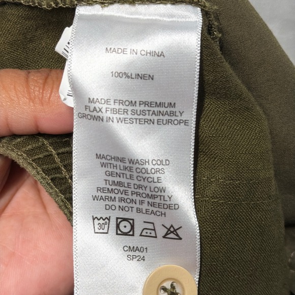 Quince Linen Pull On Pants Women L Olive Drawstring Cropped Minimalist Coastal - Picture 8 of 11